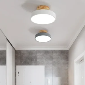 Alternative view of Nordisk taklampa i trä och metall, rund LED-plafond för hall och rum