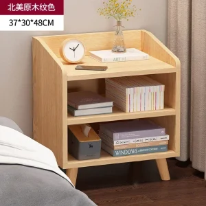 Modern minimalistisk sängbord i trä med 4 lådor och montering