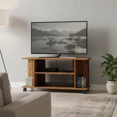 TV-bänk på hjul i gammal ek, 80 x 40 x 45 cm 25 TV-bänk på hjul i gammal ek, 80 x 40 x 45 cm