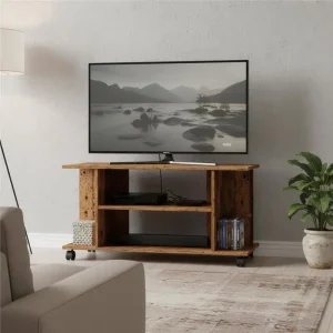 TV-bänk på hjul i gammal ek, 80 x 40 x 45 cm