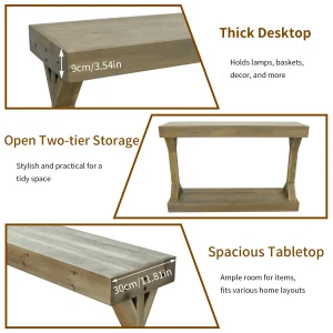 Rustik konsolbord i massivt granträ 120 cm med hylla