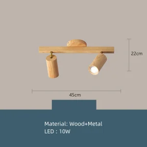 Nordisk LED-taklampa i trä med justerbar vinkel och 5 ljuskällor