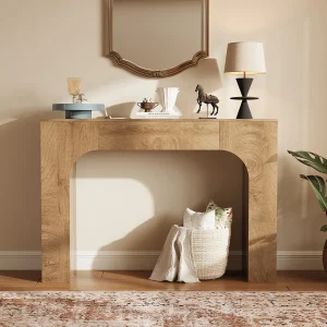 Slim modern farmhouse konsolbord i trälook för hall och soffan