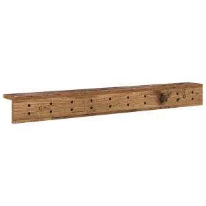 Vägghängd hatthylla med krokar och hylla i trä, minimalistisk för hall
