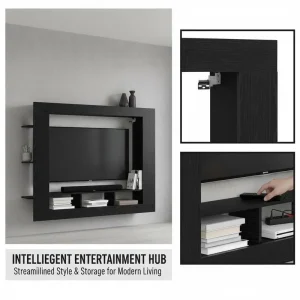 Alternative view of Vägghängt TV-bord i svart ek 152 x 22 x 113 cm, modern stil