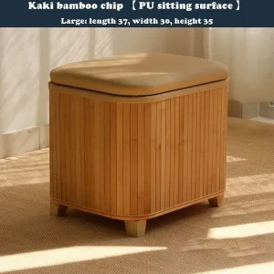 Japansk fyrkantig pall i massivt trä med förvaring och sits