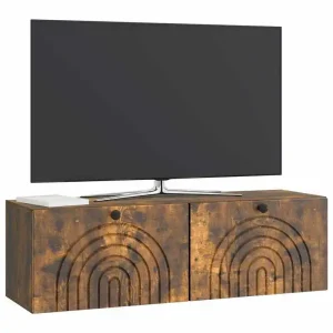 Vägghängt TV-skåp i trä, modern stil med gott om förvaring