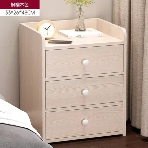 Modern minimalistisk sängbord i trä med 4 lådor och montering