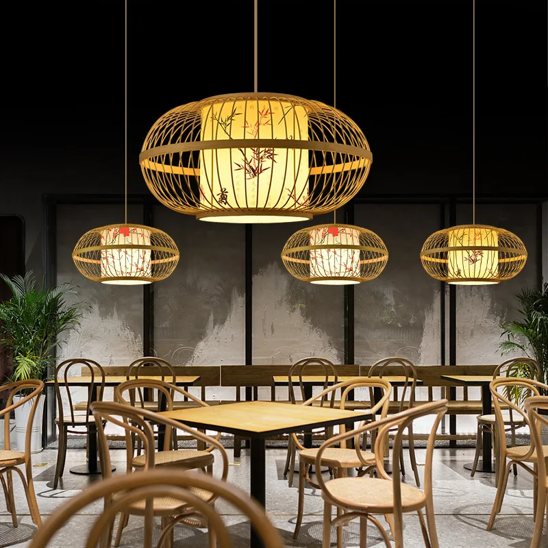 Bambu taklampa i kinesisk stil, handflätad pendellampa E27 2 Bambu taklampa i kinesisk stil, handflätad pendellampa E27 - Bild 2