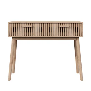 Konsolbord i naturligt trä, 100×35×80 cm, med 2 förvaringslådor