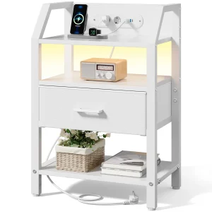 Nattduksbord med laddstation, USB-portar och fabric drawers