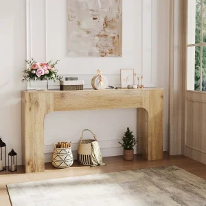 Slim modern farmhouse konsolbord i trälook för hall och soffan