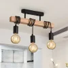 Retro taklampa i trä med tre ljuspunkter, E27 och vintagekänsla