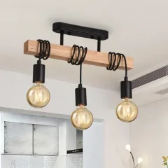 Retro taklampa i trä med tre ljuspunkter, E27 och vintagekänsla 35 Retro taklampa i trä med tre ljuspunkter, E27 och vintagekänsla