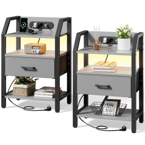 Nattduksbord med laddstation, USB-portar och fabric drawers