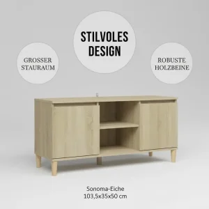 TV-bänk i Sonoma ek med solida träben, 103,5 x 35 x 50 cm