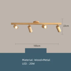 Nordisk LED-taklampa i trä med justerbar vinkel och 5 ljuskällor