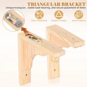 Alternative view of Triangulär hyllkonsol i trä för vägghyllor, bokhyllor och bänkar