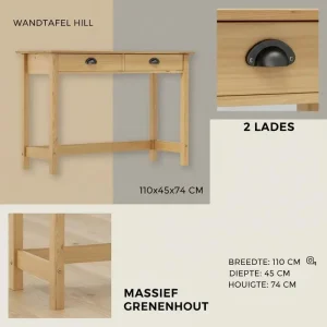 Konsolbord i massiv furu med 2 lådor 110x45x74 cm