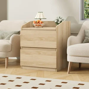 Modern sängbord med 2 lådor, handtagsfri design och höjd topp 60 cm