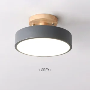 Nordisk taklampa i trä och metall, rund LED-plafond för hall och rum