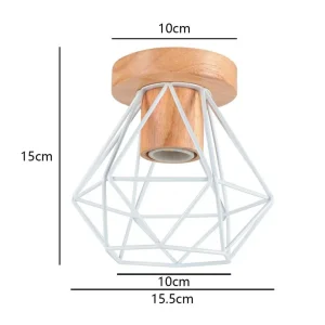 Modern taklampa i trä och metall med E27-sockel, svart cage-design
