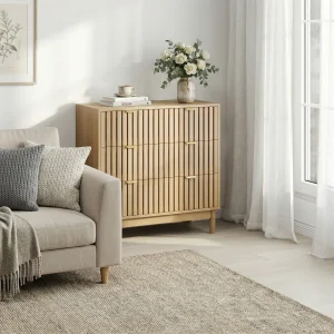 Mid century-byrå med 3 lådor – multifunktionell organizer i trä