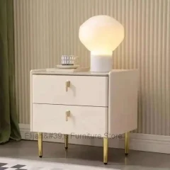 Minimalistiskt nattduksbord i trä med 2 lådor, modern och nordisk stil