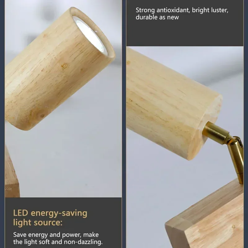 Nordisk taklampa i trä med vridbara spotlights för vardagsrum 5 Nordisk taklampa i trä med vridbara spotlights för vardagsrum - Bild 5