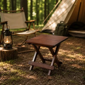 Hopfällbar campingpall i massivt bokträ – lätt och portabel