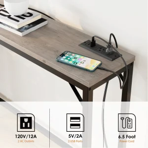 Rustik konsolbord 100 cm med eluttag och förvaring för hall och soffa
