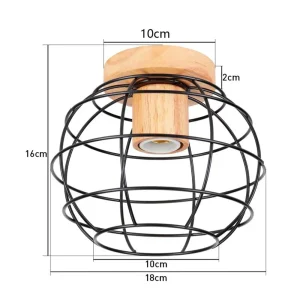 Modern taklampa i trä och metall med E27-sockel, svart cage-design