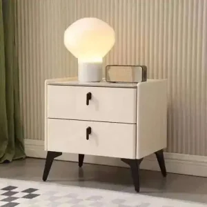 Minimalistiskt nattduksbord i trä med 2 lådor, modern och nordisk stil