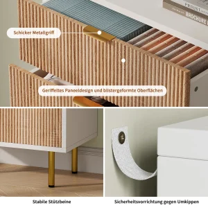 Modern minimalistisk byrå i trä med 5 lådor och gulddetaljer