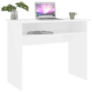 Vit skrivbord 90 x 50 x 74 cm i konstruerat trä med hyllplan