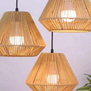 Alternative view of Retro hängande bambu- och hamprep-krona med 3 ljus