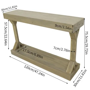 Rustik konsolbord i massivt granträ 120 cm med hylla