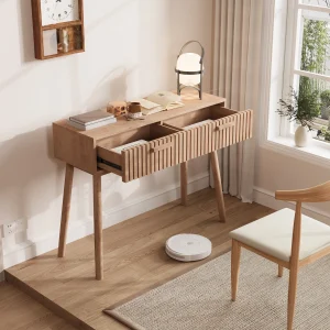 Modernt konsolbord i trä med två lådor och förvaring
