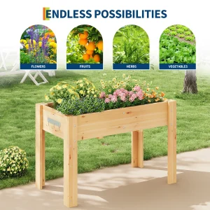 Upphöjd odlingslåda med höga ben i trä för grönsaker, örter och blommor