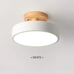 Nordisk taklampa i trä och metall, rund LED-plafond för hall och rum