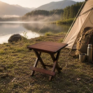 Hopfällbar campingpall i massivt bokträ – lätt och portabel
