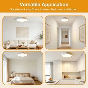 Modern taklampa i trä med LED, minimalistisk och plan montering