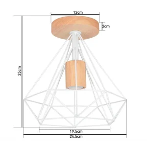 Modern taklampa i trä och metall med E27-sockel, svart cage-design