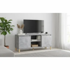 TV-bänk med massiva träben i betonggrått, 103,5 x 35 x 50 cm