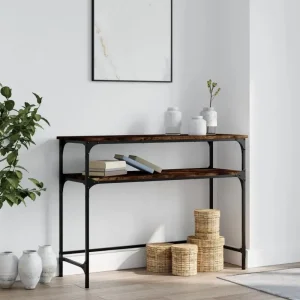 Minimalistiskt konsolbord med träskiva, metallram och platsbesparande design