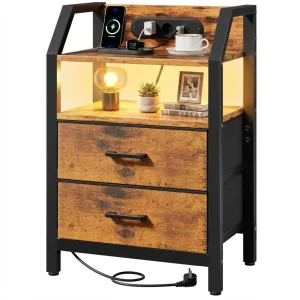 Nattduksbord med laddstation, USB-portar och fabric drawers