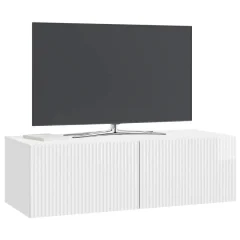 Vägghängt TV-bänk i modern stil med gångjärnsdörrar och förvaring