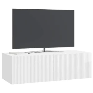 Vägghängt TV-bänk i modern stil med gångjärnsdörrar och förvaring