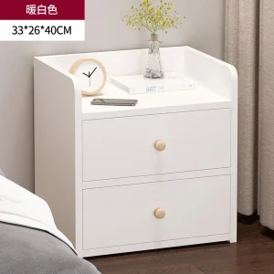 Modern minimalistisk sängbord i trä med 4 lådor och montering