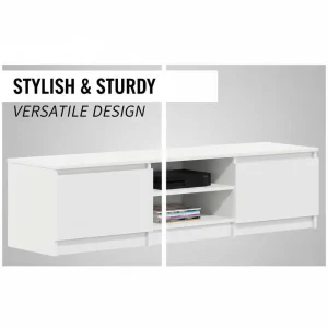Vit TV-bänk i konstruerat trä 140x40x35,5 cm med 2 dörrar